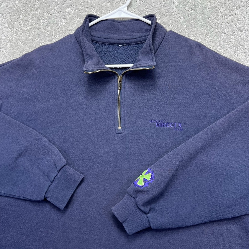 VINTAGE Microsoft DirectX Media Pullover Mens Navy Blue Quarter Zip Tech Promo